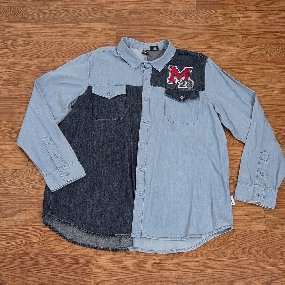 Disney Our Universe Shirt Men's XXL Blue Mickey Mouse Western Denim Chambray